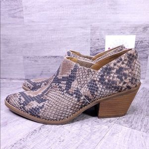 Lucky Brand Snakeskin Print Ankle Booties in Tan and Black